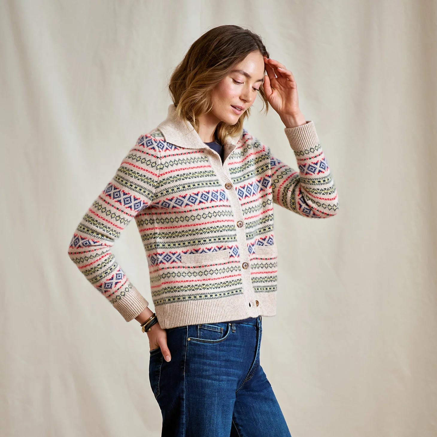 Orvis | Fair Isle Patterned Brushed Cashmere Cardigan